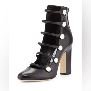 jimmy choo venice 100 strappy kid leather black pump booties, size 8/38